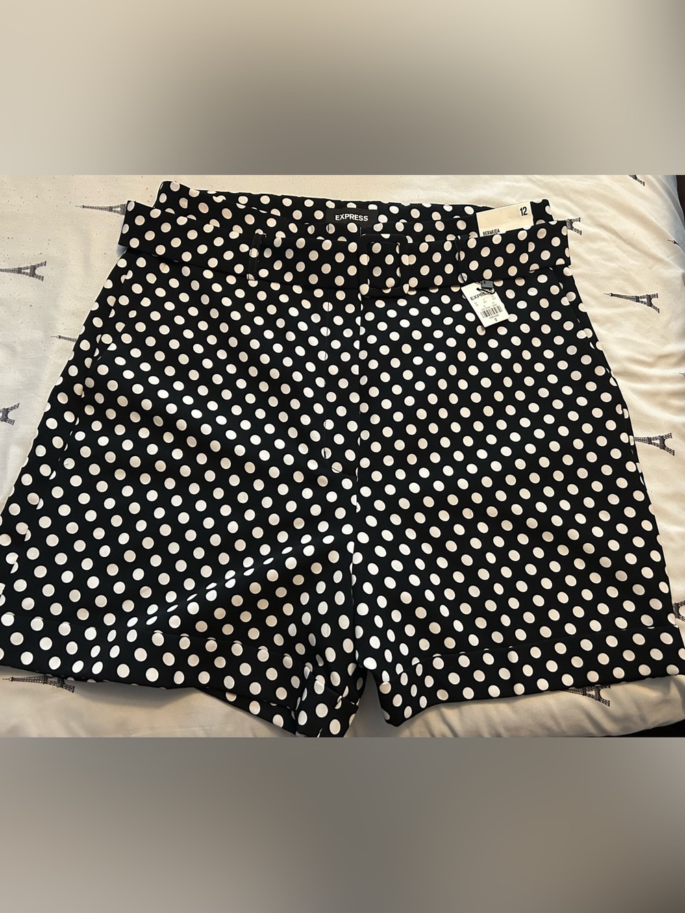 Express Black and White Polka Dot Belted Shorts